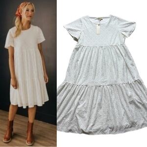 NEW Roolee Ivory White Eyelet Tiered Dress M